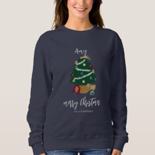 Sweatshirt Joli sapin de Noël illustré avec nom de famille