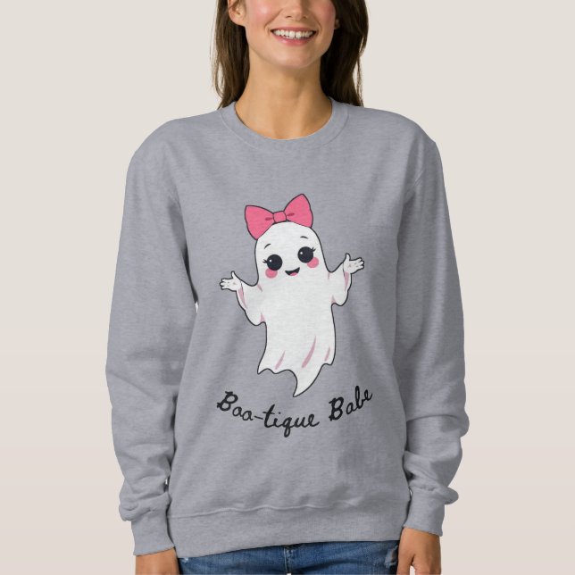 Sweatshirt Jolie Fille Rétro Fantôme avec poil rose (Devant)