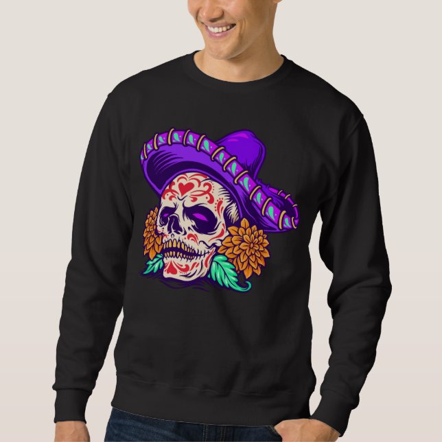 Sweatshirt Jour adorable du crâne mort avec Casquette violet (Devant)