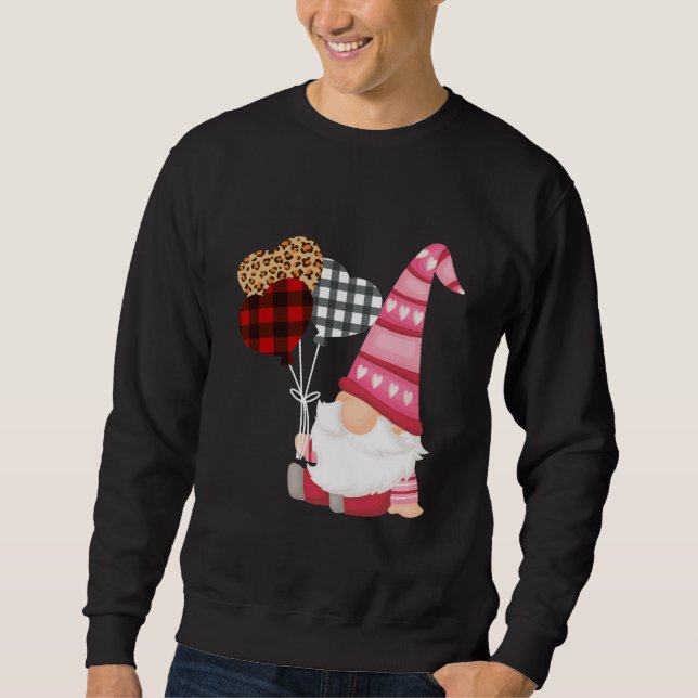 Sweatshirt Jour des Valentines du Léopard Noir Rouge Gnome (Devant)
