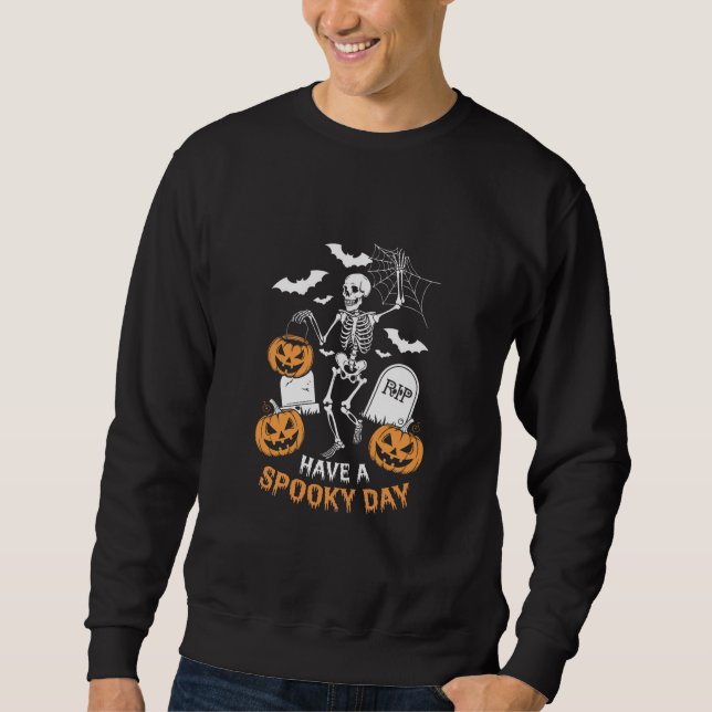 Sweatshirt Jour Éffrayant Halloween Witch Cadeau Skeleton (Devant)