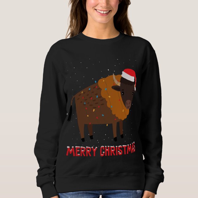 Sweatshirt Jours fériés de Noël de mignons bisons (Devant)