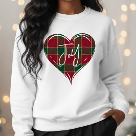 Sweatshirt Joy Christmas Holiday Red & Green Heart Tartan
