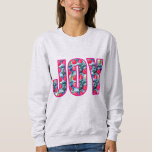 Sweatshirt JOY Word Art à Fuchsia rose et vert Turquoise