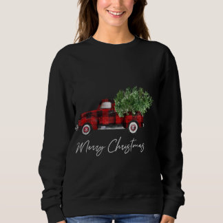 Sweatshirt Joyeux Buffalo de Noël Plaid Camion Arbre Rouge