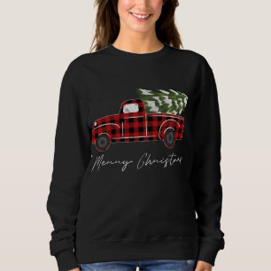 Sweatshirt Joyeux Buffalo de Noël Plaid Camion Arbre Rouge