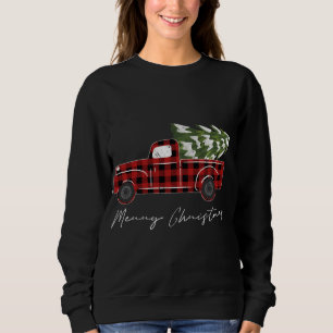 Sweatshirt Joyeux Buffalo de Noël Plaid Camion Arbre Rouge