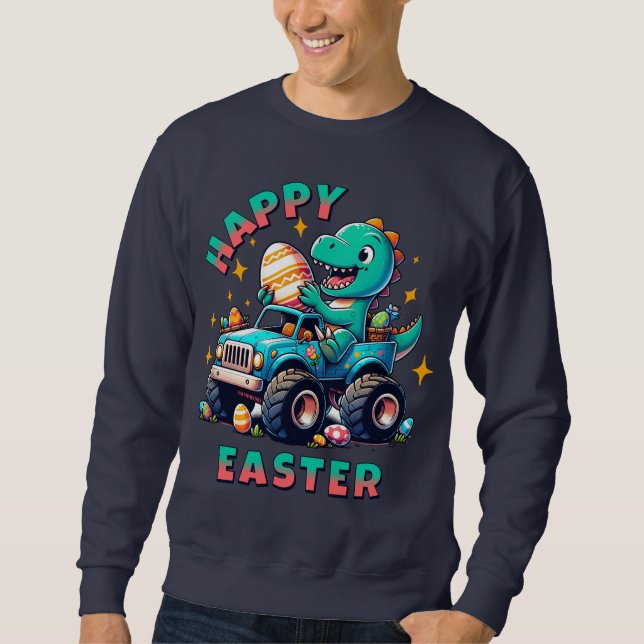 Sweatshirt Joyeux Camion de Monster de Dinosaure de Pâques Ka (Devant)