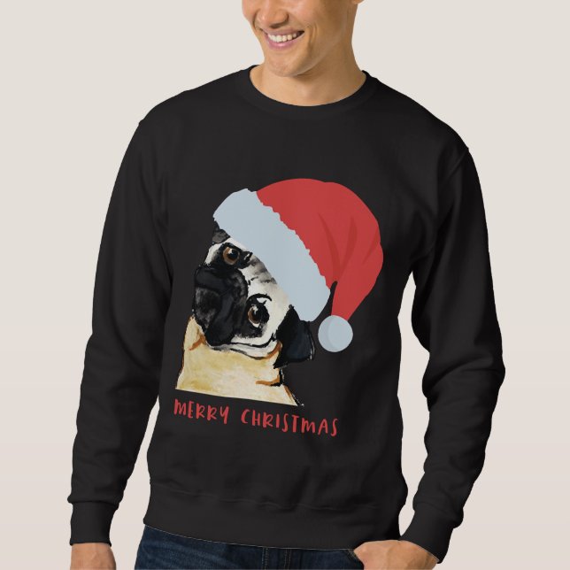Sweatshirt Joyeux Carlin de Noël avec T-shirt classique de Sa (Devant)