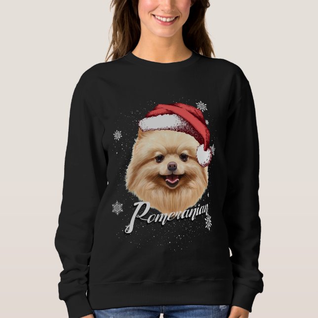 Sweatshirt Joyeux Chien Brown Poméranie Noël Santa Hat (Devant)