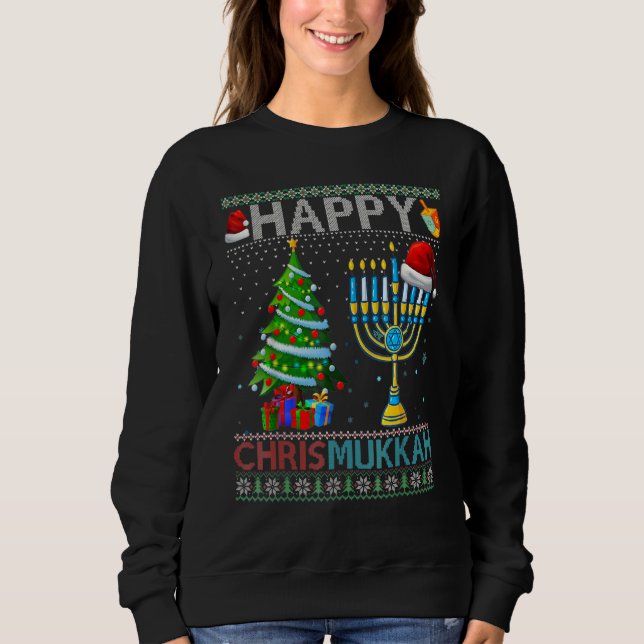 Sweatshirt Joyeux Chrismukkah Santa Hat Noël Hanoukka Paj (Devant)