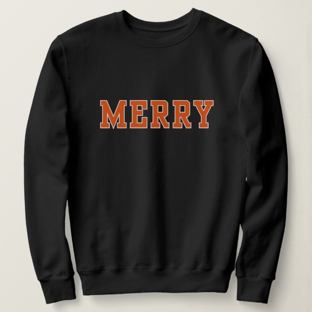 Sweatshirt Joyeux en Orange, Chandail de Noël à l'université (Design devant)