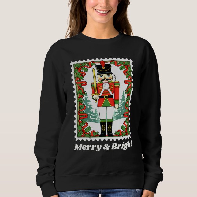Sweatshirt Joyeux et brillant Nutcracker Timbre de Noël (Devant)