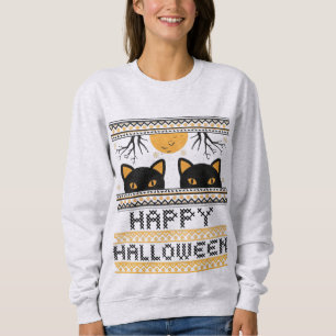 Sweatshirt Joyeux Halloween Chats Noirs Douceur moche Faux Kn