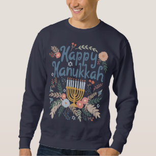 Sweatshirt Joyeux Hanoukka FLorals Art dessiné à la main
