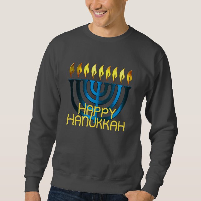 Sweatshirt Joyeux Hanoukka Menorah Blue (Devant)