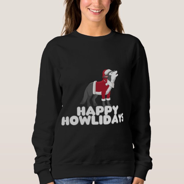 Sweatshirt Joyeux Howlidays - mignon chien loup de Noël (Devant)