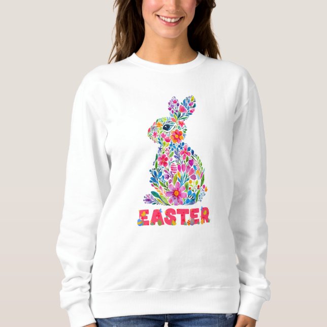 Sweatshirt Joyeux Lapin Floral De Pâques Lapin Floral De Pâqu (Devant)