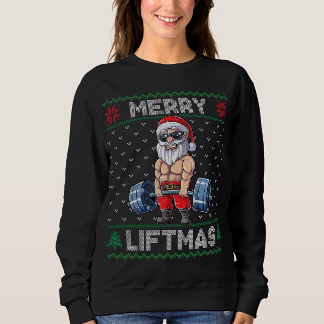 Sweatshirt Joyeux Liftmas Père Noël Poids Fitness Gym Vilain (Devant)