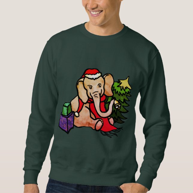 Sweatshirt Joyeux Noël à l'éléphant de caricature rétro (Devant)