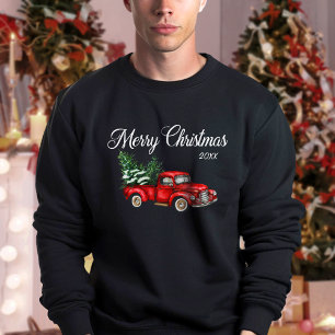 Sweatshirt Joyeux Noël Aquarelle Vintage Camion rouge Noir