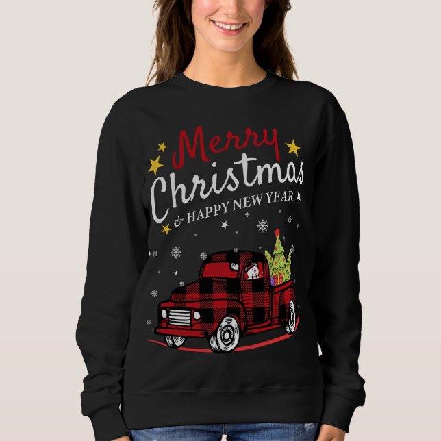 Sweatshirt Joyeux Noël Buffalo Camion Snowman Tree Red Pla (Devant)