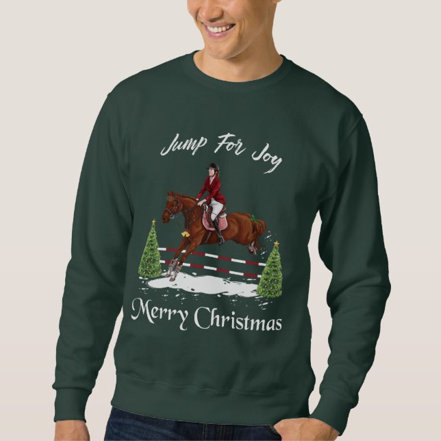 Sweatshirt Joyeux Noël, cheval sautant anglais équestre (Devant)