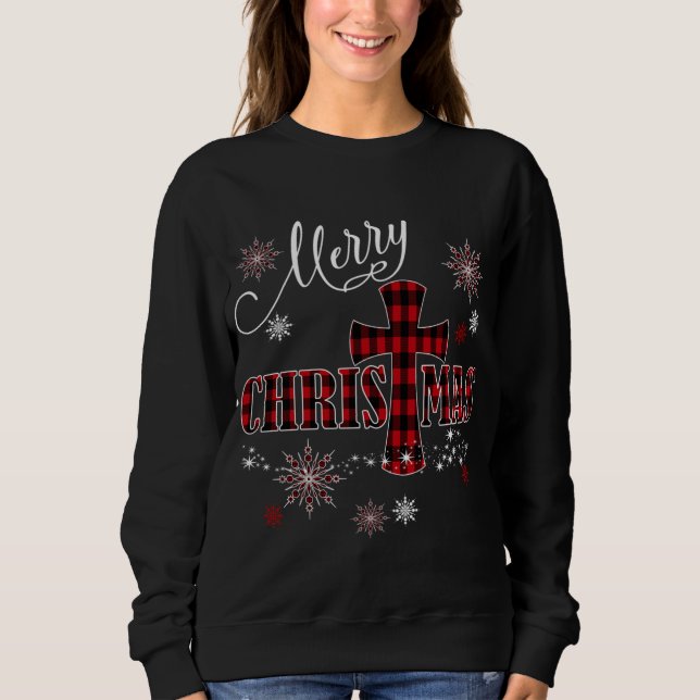 Sweatshirt Joyeux Noël Croix Buffalo Plaid Christian Holi (Devant)