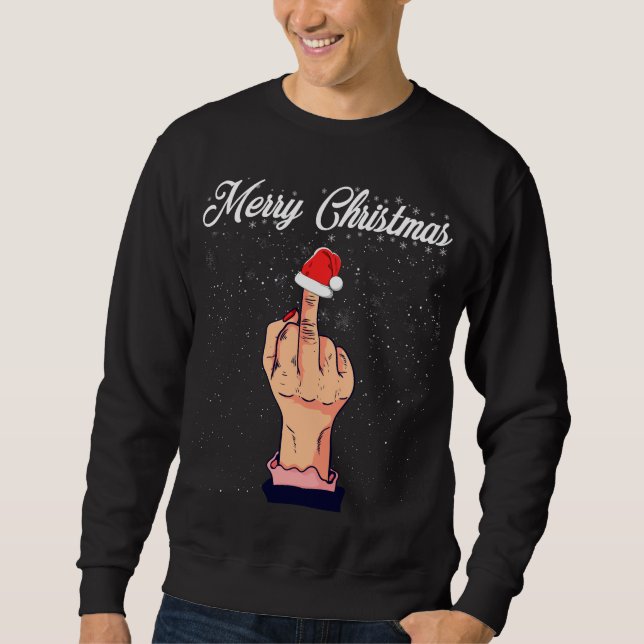 Sweatshirt Joyeux Noël Doigt Moyen Rude Xmas Vilain (Devant)