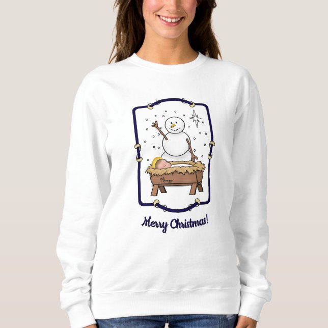 Sweatshirt Joyeux Noël Nativité bébé Jésus Snowman (Devant)