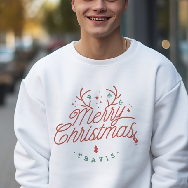 Sweatshirt Joyeux Noël Nom de famille Reindeer Holiday (Merry Christmas Family Name Reindeer Holiday Sweatshirt)