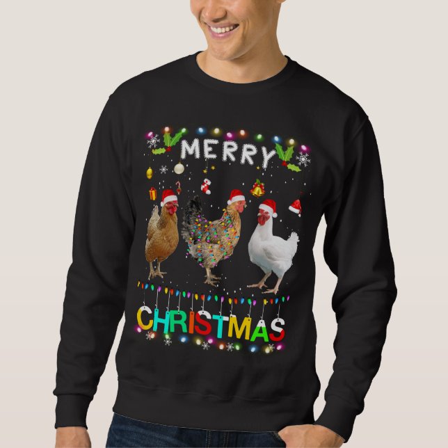 Sweatshirt Joyeux Noël Poulet de Noël Feu de Noël Feu de Noël (Devant)