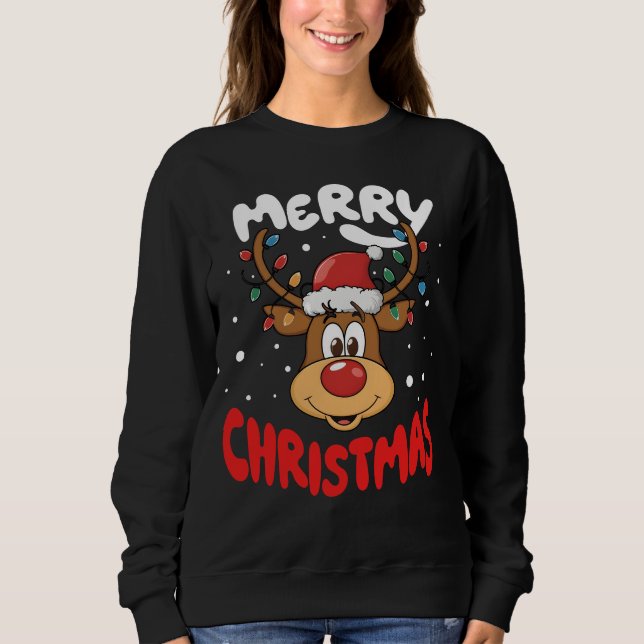 Sweatshirt Joyeux Noël Reindeer Femmes Hommes Funny Famille (Devant)
