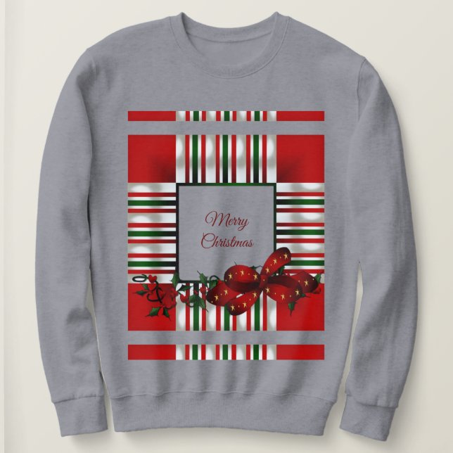Sweatshirt Joyeux Noël Rouge Vert Plaid (Design devant)