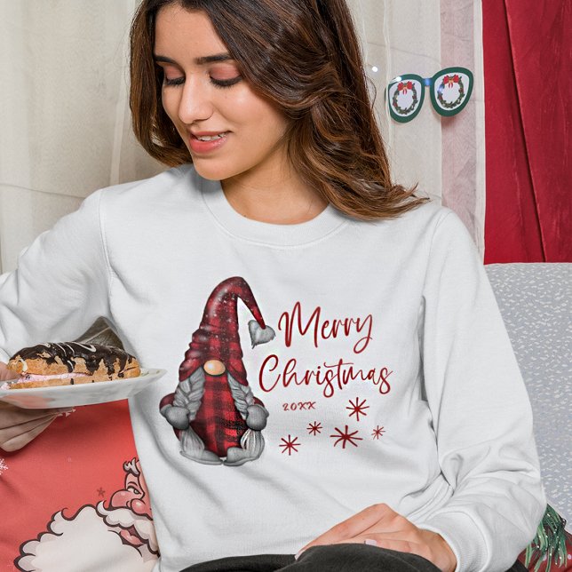 Sweatshirt Joyeux Noël Rustique Gnome en Red Buffalo Plaid (Many shirt types to choose from.)