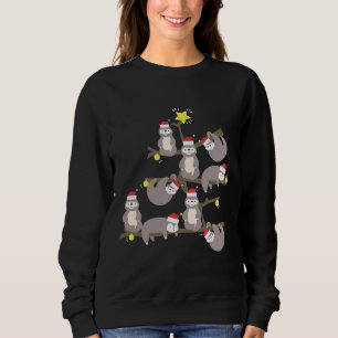 Sweatshirt Joyeux Noël Sloth Christmas Tree Santa Hat Mer