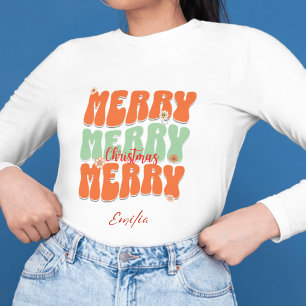 Sweatshirt Joyeux Noël Super rétro Script Orange Nom