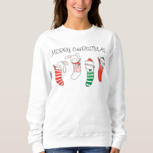 Sweatshirt Joyeux Noël Vacances Stocker Chats et lapins
