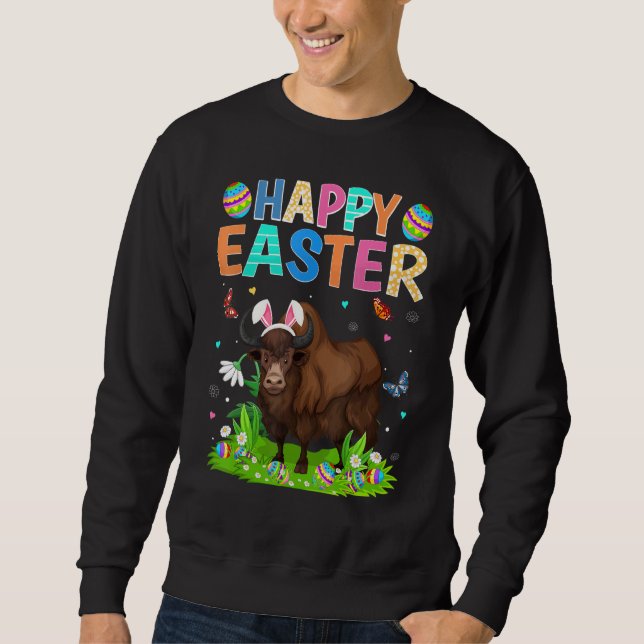 Sweatshirt Joyeux oeuf de lapin de Pâques Funny Bison de Pâqu (Devant)