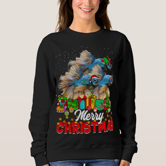 Sweatshirt Joyeux sapins feux de Noël Pyjama Poissons Animaux (Devant)