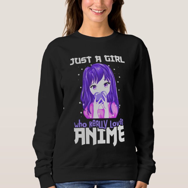 Sweatshirt Juste une fille qui aime vraiment l'Anime en viole (Devant)