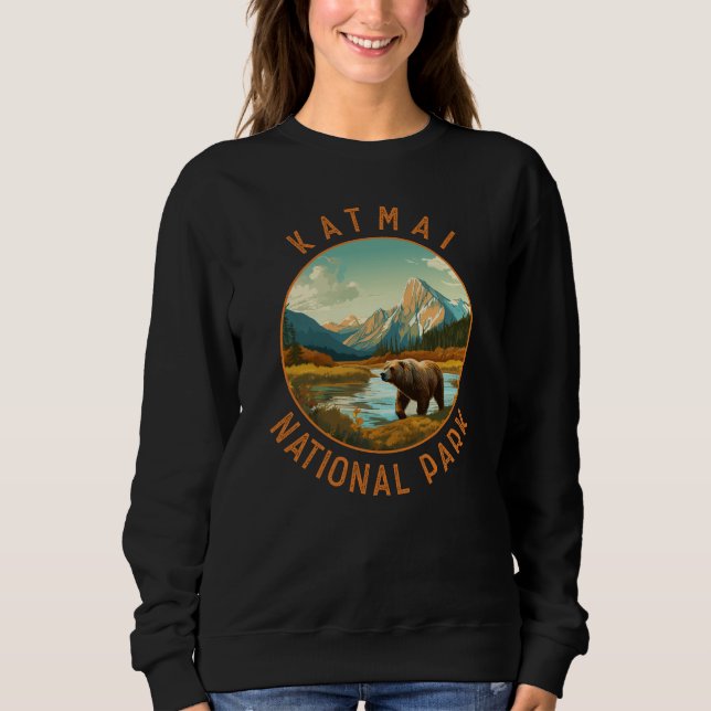 Sweatshirt Katmai Parc National Ours Retro Cercle Distressé (Devant)