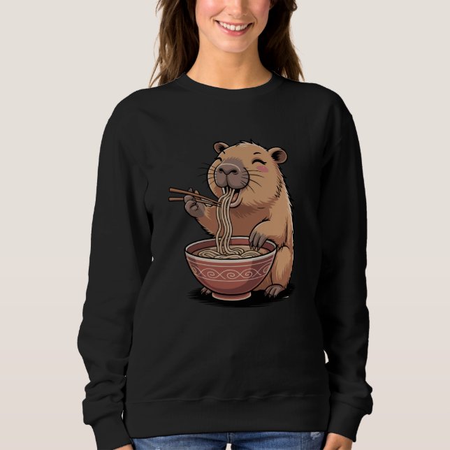 Sweatshirt Kawaii Capybara Eating Ramen Funny Japanese Noodle (Devant)