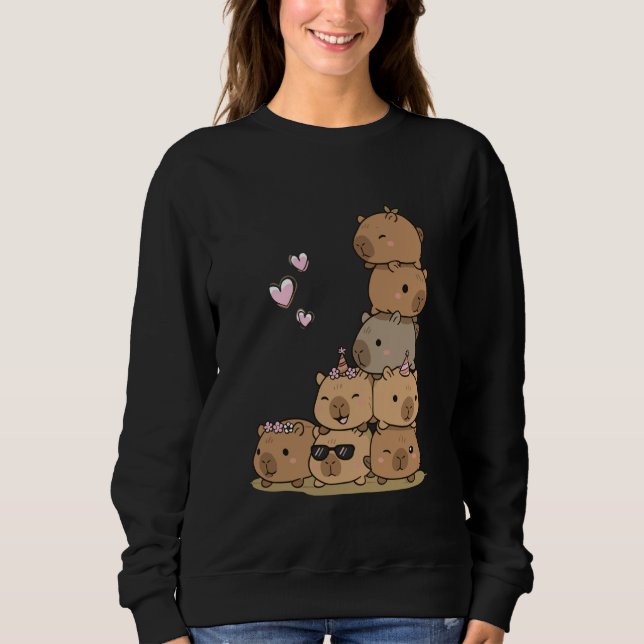 Sweatshirt Kawaii Capybaras Stack Cute Cuddle Crew (Devant)