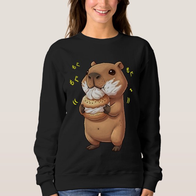 Sweatshirt Kawaii Chibi Capybara Munching Happily Funny Water (Devant)