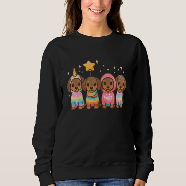 Sweatshirt Kawaii Dachshund Puppy Squad Pastel Rainbow Cute C (Devant)