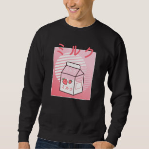 Sweatshirt Kawaii Vache Rétro Milkshake à la fraise japonaise