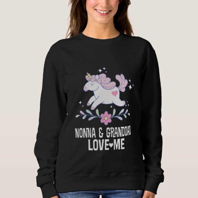 Sweatshirt Kids Nonna and Granddad Love Me Grandchild Unicorn (Devant)