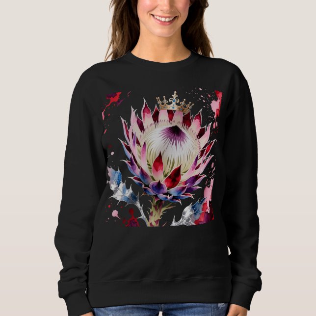 Sweatshirt King Protea Exotic Watercolor Botanical (Devant)
