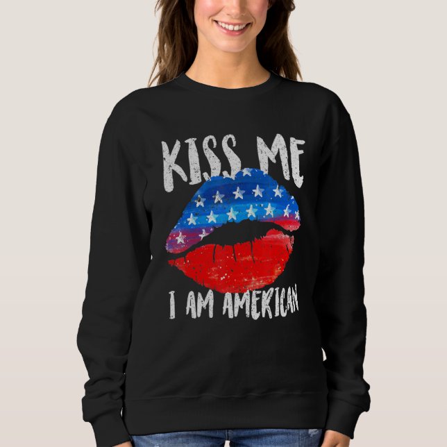Sweatshirt Kiss Mee Im American Flag Lips 4 Juillet (Devant)